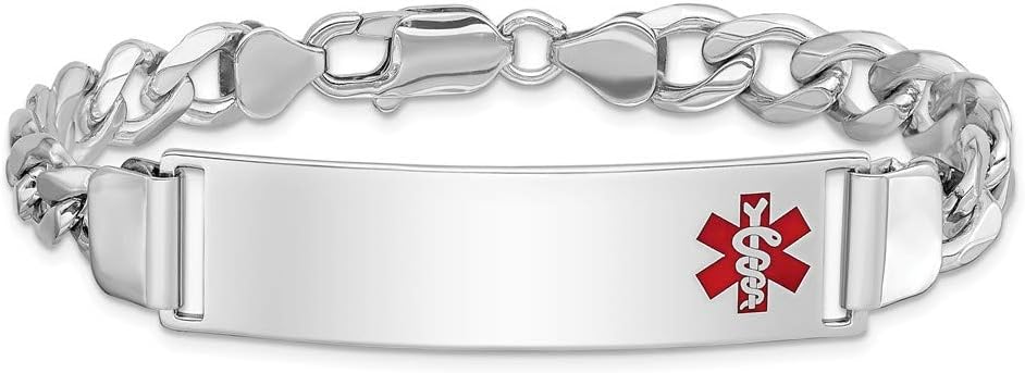 Solid Sterling Silver Rhodium-Plated Medical ID Curb Link Bracelet