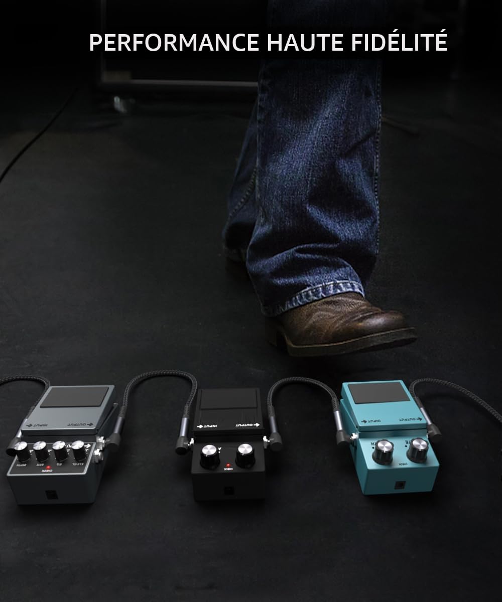 Elebase Câbles Patch Guitare 3 Pack 15cm,Cordons d'Instrument Coudé Tricoté,Connecteur Mâle Alimentation Angle Droit Convient pour Pédales d'Effet Guitare/Basse,Jack Audio Stéréo Amplificateur,6 Pouce