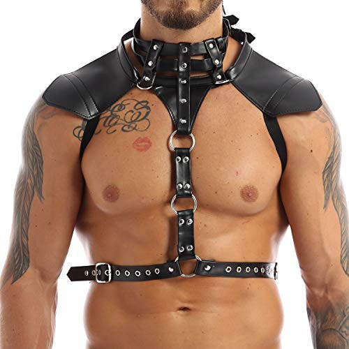 Loloda Men s Black Leather Armors Belts Adjustable Body Chest Harness Strap Club Wear Costumes Halter Black One Size