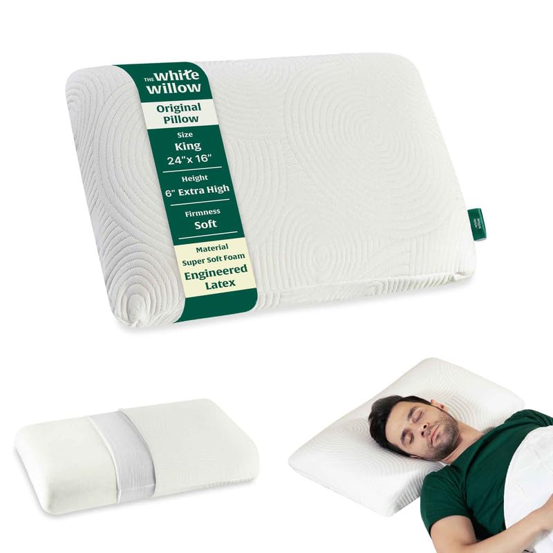 The White Willow Soft Pillow for Neck & Shoulder Pain-Engineered Latex Soft Pillow-Cervical Pillow for Sleeping-Orthopedic Bed Pillow for Back & Side Sleepers-Soft-Extra Thick King Size-6" H-White-picture-21