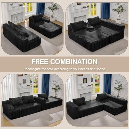 Modular Sectional Sofa Couches L-Shape Couch 3 Seat Modular Sofa Memory Foam Sectional Couches for Living Room, Cloud Couch with Oversized Chaise (Black Stripe, 108" Right Facing Chaise) - Thumbnail 4