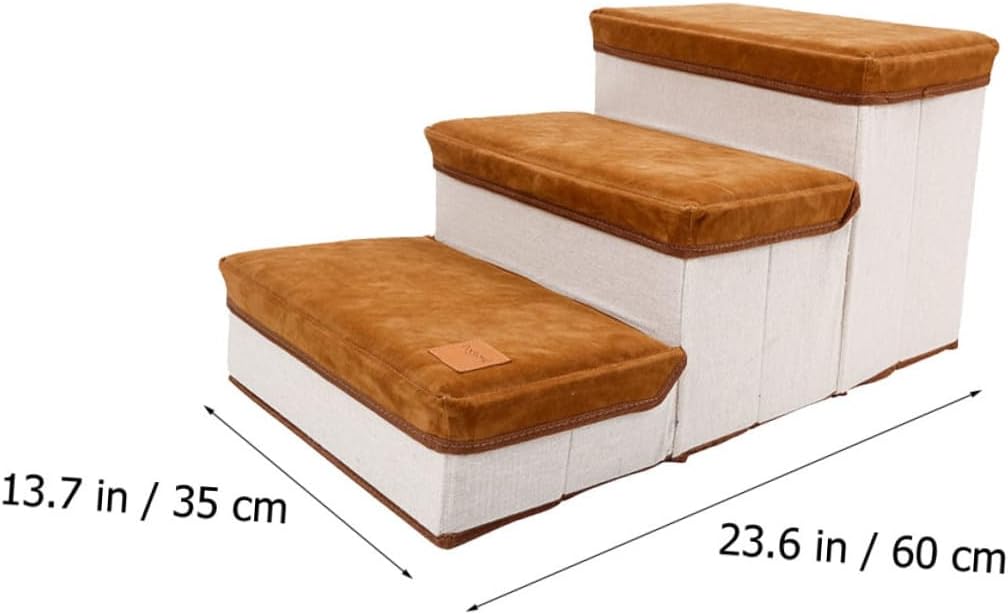Foldable Three-Step Pet Stair Ladder for Puppies Dogs Brown Compact Dog Ramp for Indoor Use Space-Saving Storage Pet Steps for Small to Medium