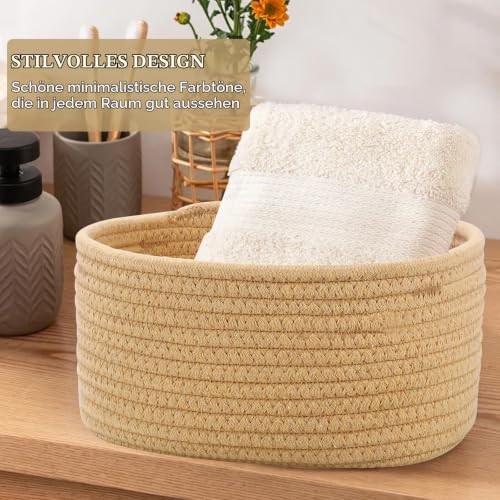 5er Set Baumwollseil Aufbewahrungskorb,Körbchen Wickeltisch Organizer Korb Aufbewahrung,Storage Basket für Bad Badezimmer Kinderzimmer Wickeltisch(Jute) – Bild 4