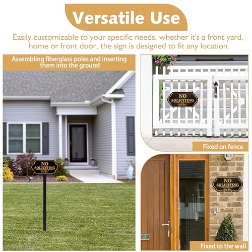 Image of No Soliciting Sign for House with Stake - 50-mil Thick Aluminum - 5x10 Inch /37 Inch High - Adjustable Height - Outdoor Yard Sign for Home and Front Door (A1512)