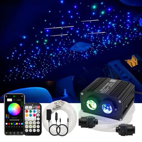 Image of AZIMOM Dual Color Mixed860pcs 13.1ft Twinkle Fiber Optic Starlight Headliner+ Pure White Meteor 240pcs Shooting Star, Sound Mode APP& Remote Control 2 in 1 Starlight Meteor Kits for Car Home Ceiling
