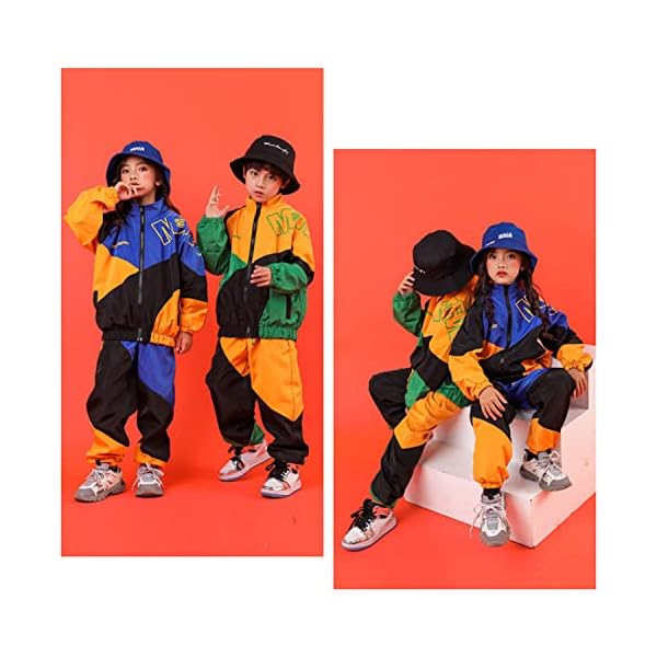 Boys' Girls' Color Block Jacket Track Pants Sets Dance Outfits Sportswear Unisex (12-14 Blue) - Image 6