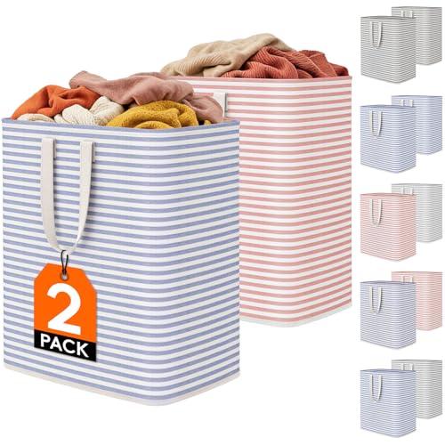 Image of Lifewit 2 Pack Laundry Basket 100L Each, Collapsible Clothes Hamper with Reinforced Handles, Freestanding Waterproof Design for Bedroom and Laundry Room, Pink&Blue 200L Total