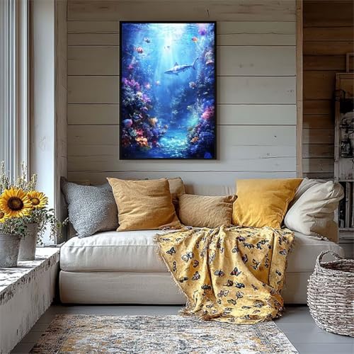 Kit Broderie Diamant Requin 5D complet 70x95cm pour décoration murale
