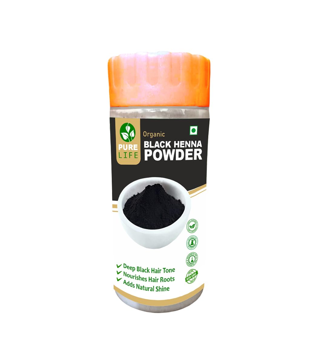 Pure Life Organic Black Henna Powder for Natural Hair Colouring, Nourishes Roots, Adds Shine-picture-49