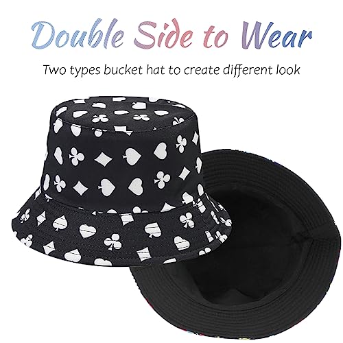Image of Reversible Bucket Hat for Women Summer Travel Fisherman Cap, Girls Cute Double Side Wear Bucket Cap