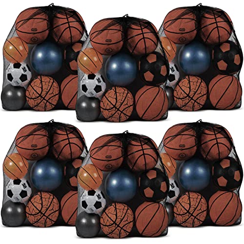 Woanger 6 Pcs Extra Large Mesh Bag Bulk, 35 x 27 Inch Sports Ball Bag with Adjustable Shoulder Strap...