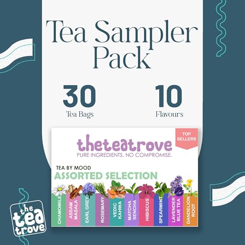 Image of The Tea Trove Assorted Tea Sampler Pack - Flavoured Gift Set (30 Count) With Coaster Hampers | Gift Box Including Green, Organic Herbal & Black Tea Bags