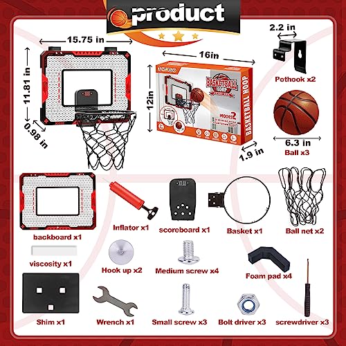Indoor Basketball Hoop for Kids 5 6 7 8 9 10+Years Old Boys,Mini Basketball Hoop Over The Door Mini Hoop with Electronic Scoreboard & 3 Balls,Kids Basketball Hoop Sport Toys for Gift for Boys Age 5-10 - Image 3