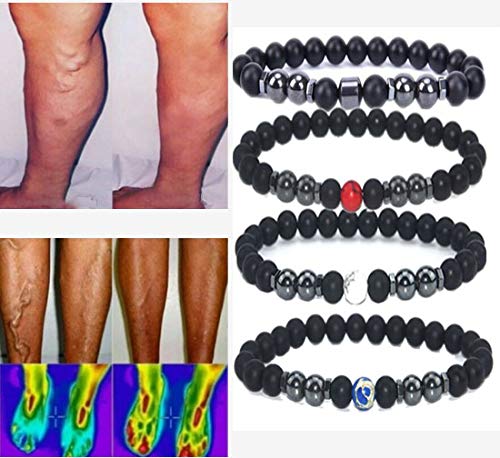 Preisvergleich Produktbild shengyuefeng 2 / 4PCS Anti-Swelling Black Obsidian Fußkette, Gewichtsverlust Magnet Fußkettchen, Magnetfeldtherapie Fußkettchen, Black Obsidian Elastic Stretch Perlen Armbänder (Multicolor)