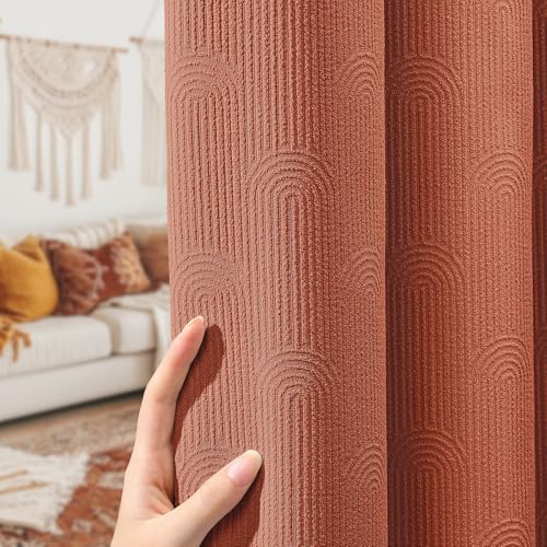 Burnt Orange Boho Blackout Curtains 84 Inch Long Terracotta Curta...