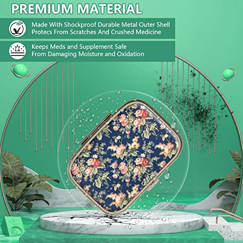 Image of Pill Organizer Pill Box with Mirror Retro Small Pill Case for Purse or Pocket Bronze Pill Box or Vitamins, Fish Oil, Supplements, Pill Containe Travel Gifts(4PCS-Retro Rose Floral +Vangogh Art)