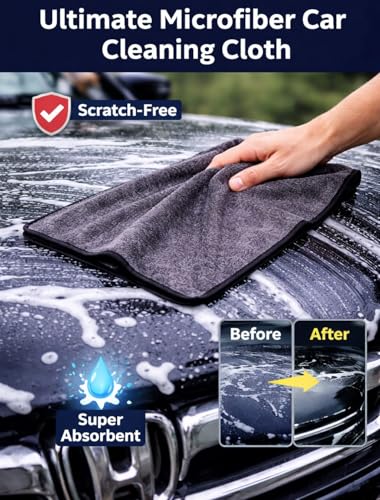 Image of Microfiber Cloth 600 GSM 40 X 40 cms - 1 pcs for Car, Bike Cleaning and Detailing & Home Cleaning, Double Sided, Super Absorbent & Lint Free (Grey /Yellow) OR (Grey /Blue)