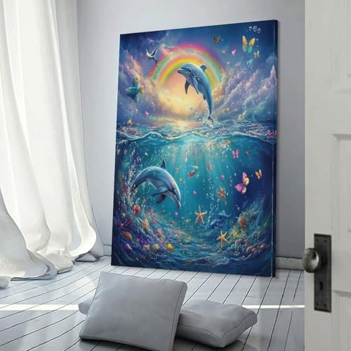 Dauphin murale impression sur toile affiche decorative salon 40x60
