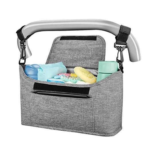 Yoofoss Universal Baby Stroller Organizer Bag with Insulated Cup Holder Detachable Shoulder Strap, Compact Design Fits All Stroller Pockets for Phone, Keys, Toys Fit All Strollers