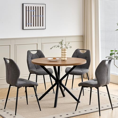 GrandCA HOME Ensemble Table et Chaises de Salle à Manger,Table Ronde de 100cm avec 4 Chaises Rembourrées Modernes,Convient Aux Salles à Manger et Aux...