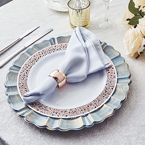 Efavormart Set Of 6 - 13" Round - Dusty Blue Plastic Charger Plates With Waved Scalloped Rim For Wedding, Outdoor Receptions, Banquets, Holiday Dinner Plates Chargers #TOP6