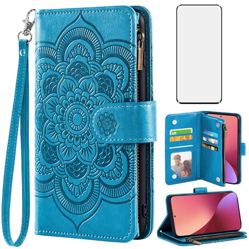 Coque Xiaomi 12 12X 12S 5G Asuwish Étui Portefeuille en Cuir PU Bleu avec Porte-Carte