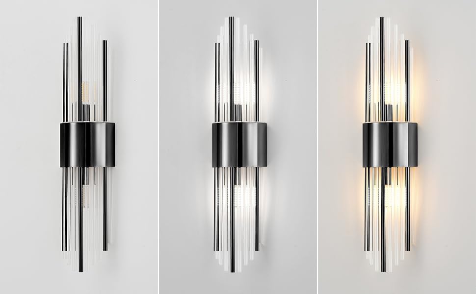 Modern Wall Sconce Titanium Black Metal with Clear Class Crystal Vanity Wall Sconce Lighting for Bedroom Living Room Bathroom Light Fixtures