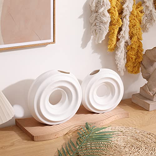 Jieqier Ceramic Vases For Home Decor Set Of 2, White Ceramic Vases For Home Decor Tire Shape Design - Ideal For Minimalist, Boho, And Modern Home Decor, Shelf Decor, Vases For Decor #TOP4