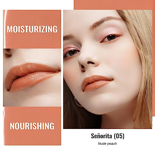 Oulac Moisturising Lipstick Nude Peach - Moisture Shine Hydrating Lipstick & Tinted Lip Balm for Dry Lips Medium Coverage Lip Colour - Image 2