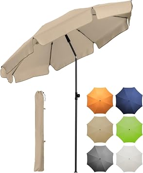 FARE Parasol Size M with Valance – 180 cm Diameter – UV Protection 50+ for Balcony Garden Patio Summer – Titanium Finish Kink Device Twist Lock Includes Carry Bag