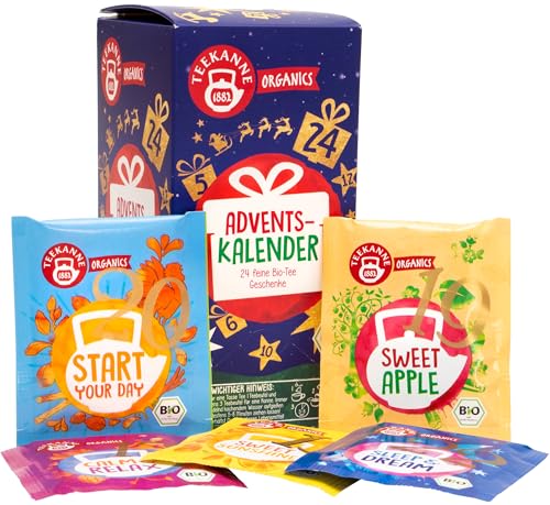 TEEKANNE Organics Bio Tee Adventskalender 2025 – 24 ausgewählte Bio-Tees, Kräuter- & Früchteteemischungen, nachhaltiger Adventskalender, Geschenkidee für Teeliebhaber