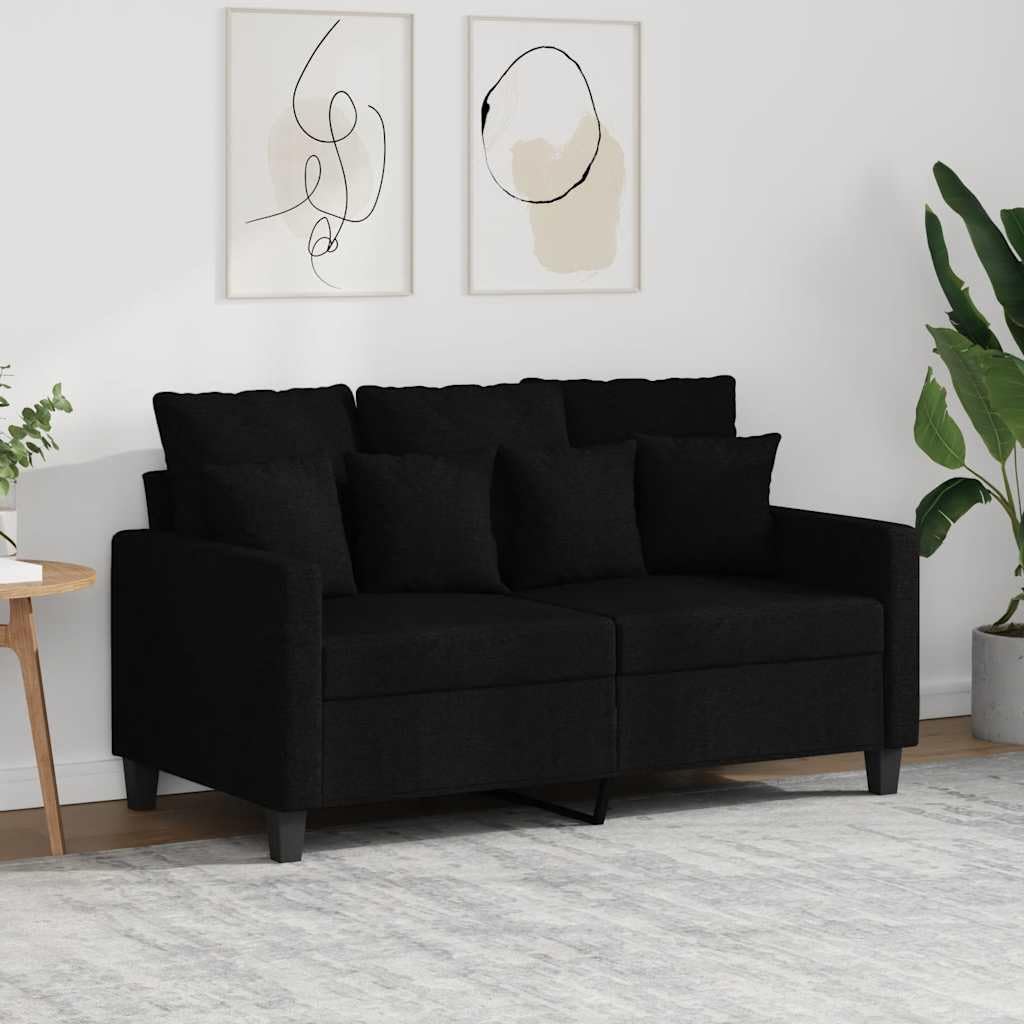 Sofá de 2 plazas de tela negra de 120 cm con reposabrazos y respaldo para salón, habitación de invitados u oficina, cómodo mueble tapizado con espacio de almacenamiento, diseño moderno y