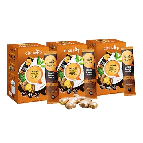 Image of Chaizup Premium 1 Min Instant Ginger Tea Premix - 30 Sachets | Ginger Flavours | 30 Servings | 420g (Pack of 3)
