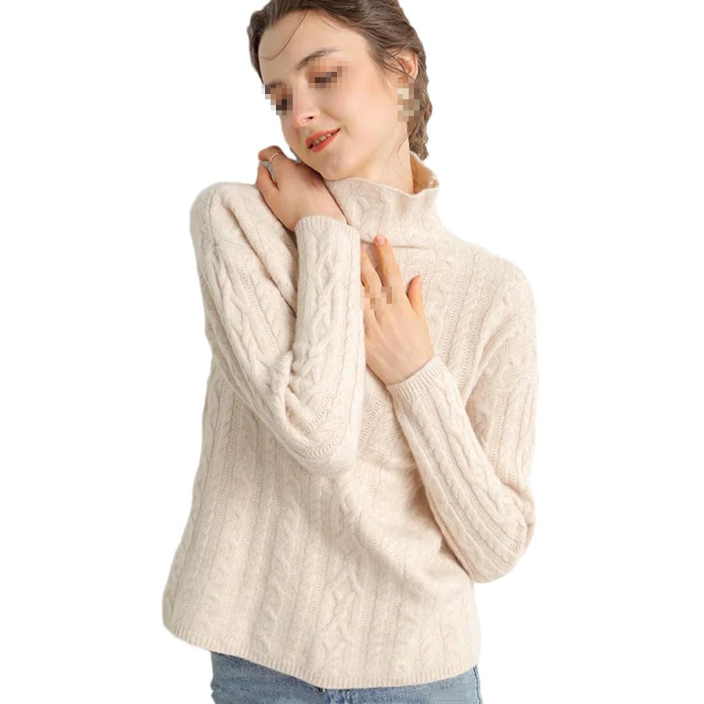keusyoi Suéter de punto de cuello alto de invierno para mujer, suéter de manga larga cálido para mujer, suéter de otoño 100% lana merino
