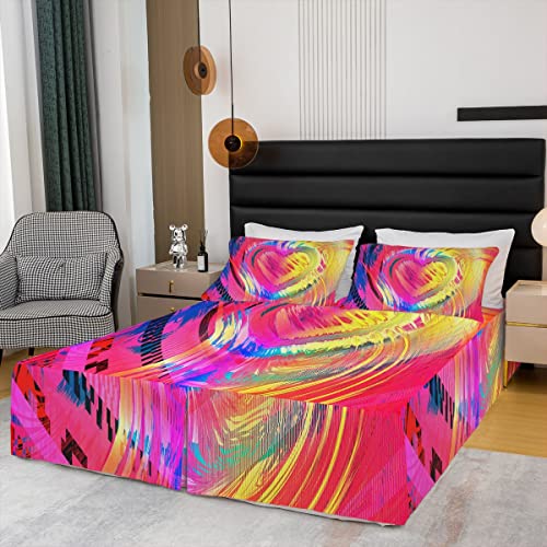 Gradient Tie Dye Bed Skirts Loving Heart Bedskirt King Size For Child Kids Lady,Rainbow Bed Skirt Watercolor Artwork Bedding Decor Colored Bedroom Decor Wedding Festival Party Decor #TOP2