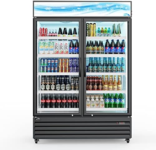 JAEcool Commercial Beverage Refrigerator Cooler, Double-door Merchandiser Refrigerator with Glass, Upright Display Refrigerator,Auto-defrost,R290 Eco-friendly,ETL,31.1 Cu.Ft