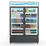 JAEcool Commercial Beverage Refrigerator Cooler, Double-door Merchandiser Refrigerator with Glass, U