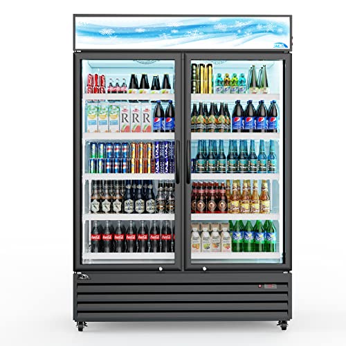 Jaecool Commercial Beverage Refrigerator Cooler, Double-Door Merchandiser Refrigerator With Glass, Upright Display Refrigerator,Auto-Defrost,R290 Eco-Friendly,Etl,31.1 Cu.ft #TOP1