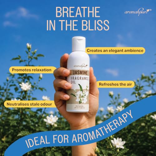 Image of Aromahpure Jasmine Aroma Oil | 100ml Undiluted & Natural | Long-Lasting Scent for Aromatherapy, Candle & Soap Making, Diffusers, Room Freshener, Humidifier, Bathroom Revitalizer & Home Essentials