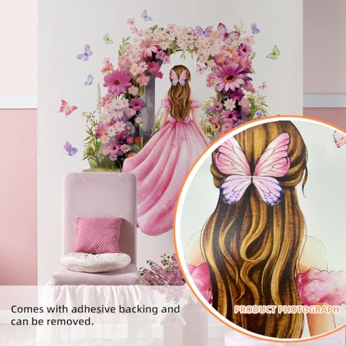 Vinilo decorativo mariposa niña flores rosa 2 piezas miniatura 2