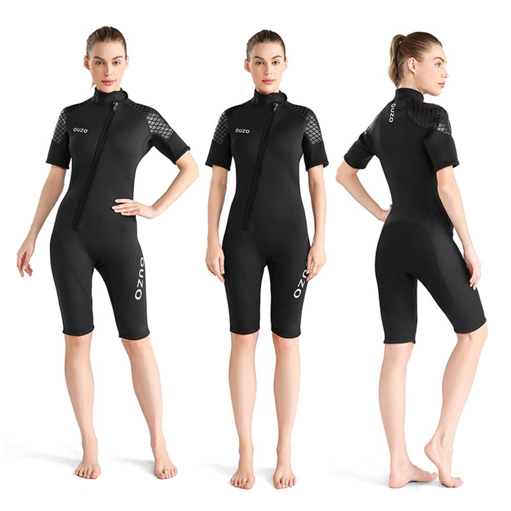 Femme 3MM Shorty Néoprène Combinaison Motif Poisson Épaissir Chaud Combinaison de Plongée Snorkeling Surf Stretch Manches Courtes Confortable Vetement Plongée
