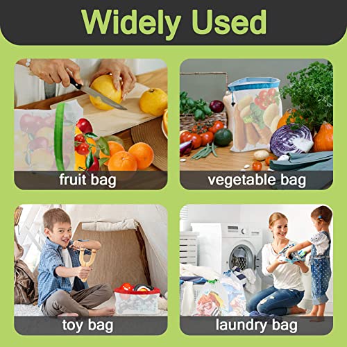 maqihan 12pcs reusable produce bags - mesh produce bags drawstring reusable washable vegetable storage bags refrigerator keep fresh grocery food fruits veggie green net bag toy storage zero waste shop
