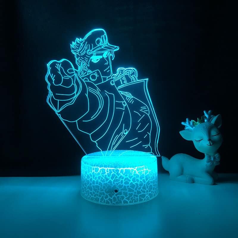 BUCROS JoJo Bizarre Adventure - Luz nocturna 3D de ilusión 3D para niños, lámpara de decoración de 16 colores con control remoto, figura de manga