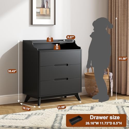 35" Large Night Stand Set of 2 with Charging Station, 3 Drawer Nightstand - Image 2