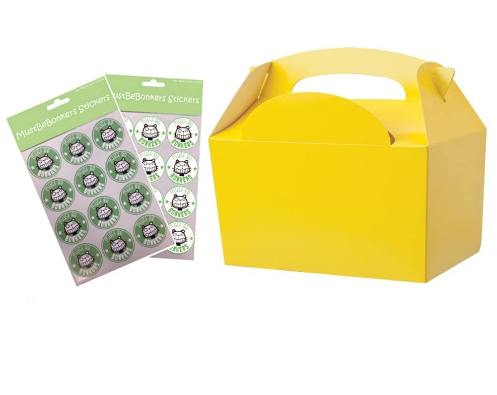MustBeBonkers Plain Coloured Meal Box for Children/Kids - Perfect for Picnics, BBQs, and Birthday Parties - Fully Compostable, Biodegradable and Eco-Friendly - With Seal Stickers (Yellow, 30 Packs)