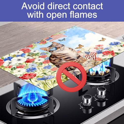 Image of HOMETITUTE Spring Stove Top Cover 28x20 Cat Floral Watercolor Heat Resistant