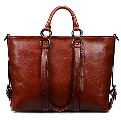 S-ZONE Women Genuine Leather Work Tote Shoulder Messenger Bag Fit in 14'' Laptop