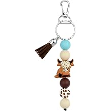 Highland Cow Keychain Gifts Country Keychain Silicone Beaded Key Chains Women Cute Bag Charm Highland Cow Accessories