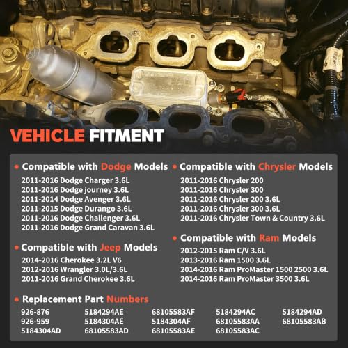 Image of 926-959 926-876 All Aluminum Engine Oil Cooler Filter Housing for 2011-2016 Dodge Journey Charger Challenger Caravan Durango Avenger Wrangler Cherokee Chrysler 200 300 Town Country, Ram ProMaster 3.6L