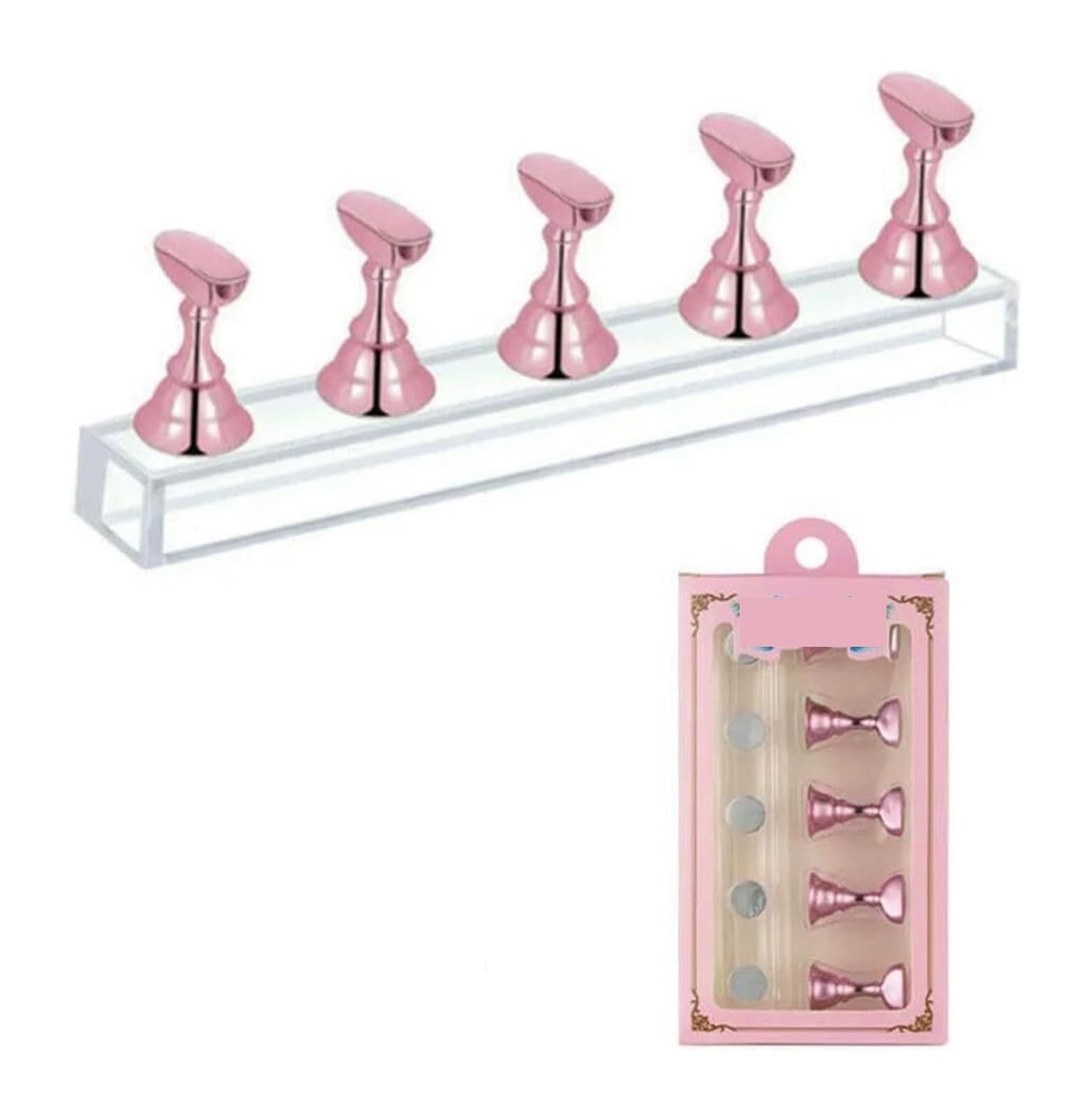 HIFRQVVC Nail Practice Holder, Multicolor Magnet Nail Stand Display Showing Shelf For UV Gel Polish Manicure Tools(Rose Display)